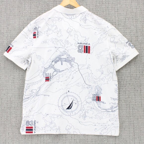 Nautica Navtech Polo Shirt Mens 2XL White Maps All Over Print Exclusive Print - Picture 7 of 9
